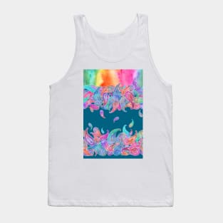 Rainbow Paisley Rain on Blue Tank Top